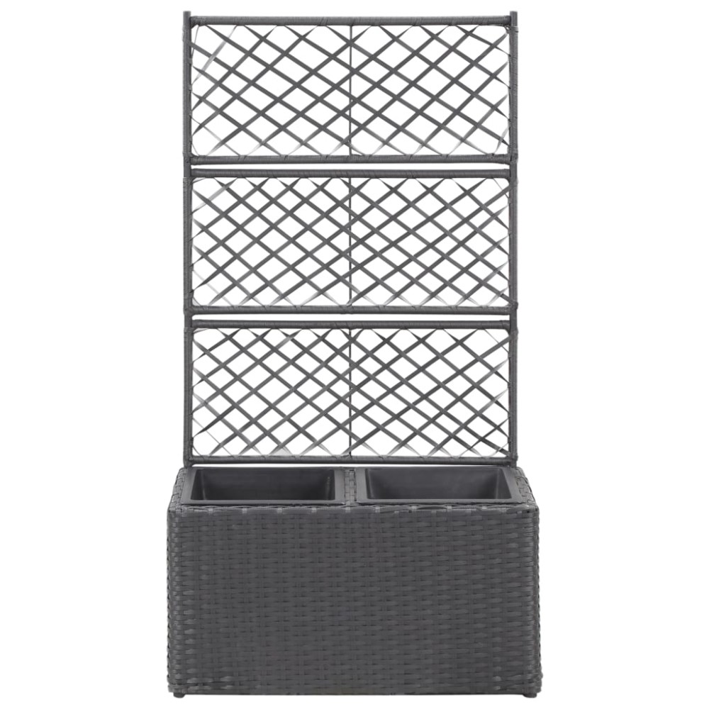 vidaXL Strat înălțat spalier 2 ghivece negru 58x30x107 cm poliratan