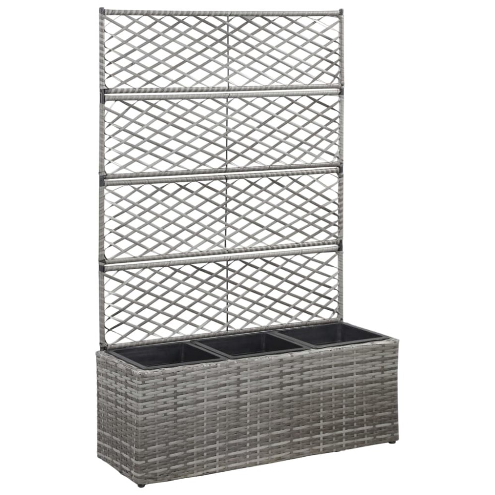 vidaXL Strat înălțat spalier cu 3 ghivece gri 83x30x130 cm poliratan