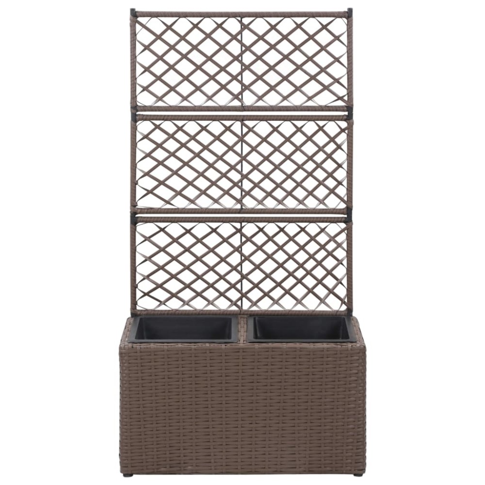 vidaXL Strat înălțat spalier cu 2 ghivece maro 58x30x107 cm poliratan