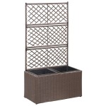vidaXL Strat înălțat spalier cu 2 ghivece maro 58x30x107 cm poliratan vidaXL Strat înălțat spalier cu 2 ghivece maro 58x30x107 cm poliratan