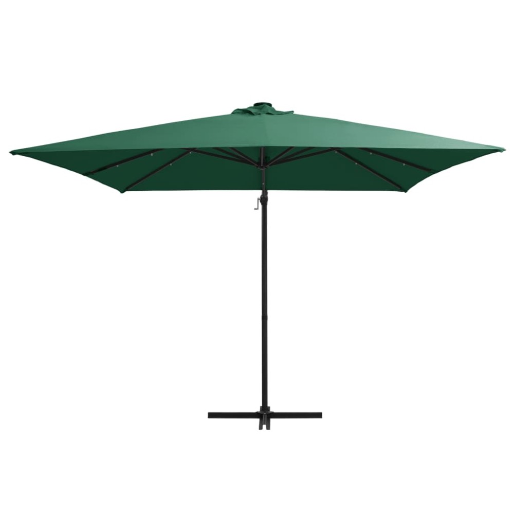 vidaXL Umbrelă în consolă cu LED, stâlp din oțel, verde, 250x250 cm
