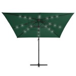 vidaXL Umbrelă în consolă cu LED, stâlp din oțel, verde, 250x250 cm