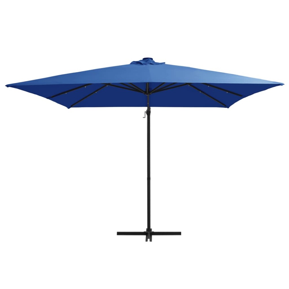 vidaXL Umbrelă consolă cu LED, stâlp din oțel albastru azur 250x250 cm