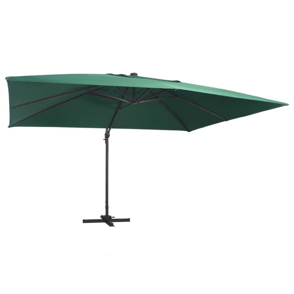 vidaXL Umbrelă în consolă cu LED, stâlp din aluminiu verde 400x300 cm