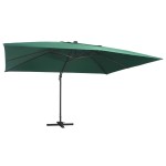vidaXL Umbrelă în consolă cu LED, stâlp din aluminiu verde 400x300 cm