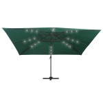 vidaXL Umbrelă în consolă cu LED, stâlp din aluminiu verde 400x300 cm