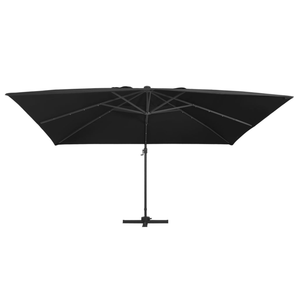 vidaXL Umbrelă suspendată cu LED și stâlp aluminiu negru 400x300 cm