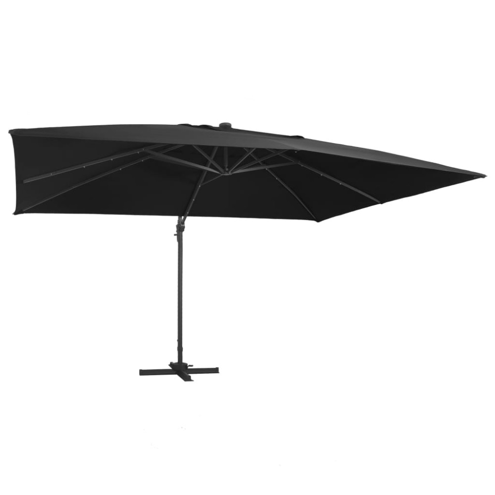 vidaXL Umbrelă suspendată cu LED și stâlp aluminiu negru 400x300 cm