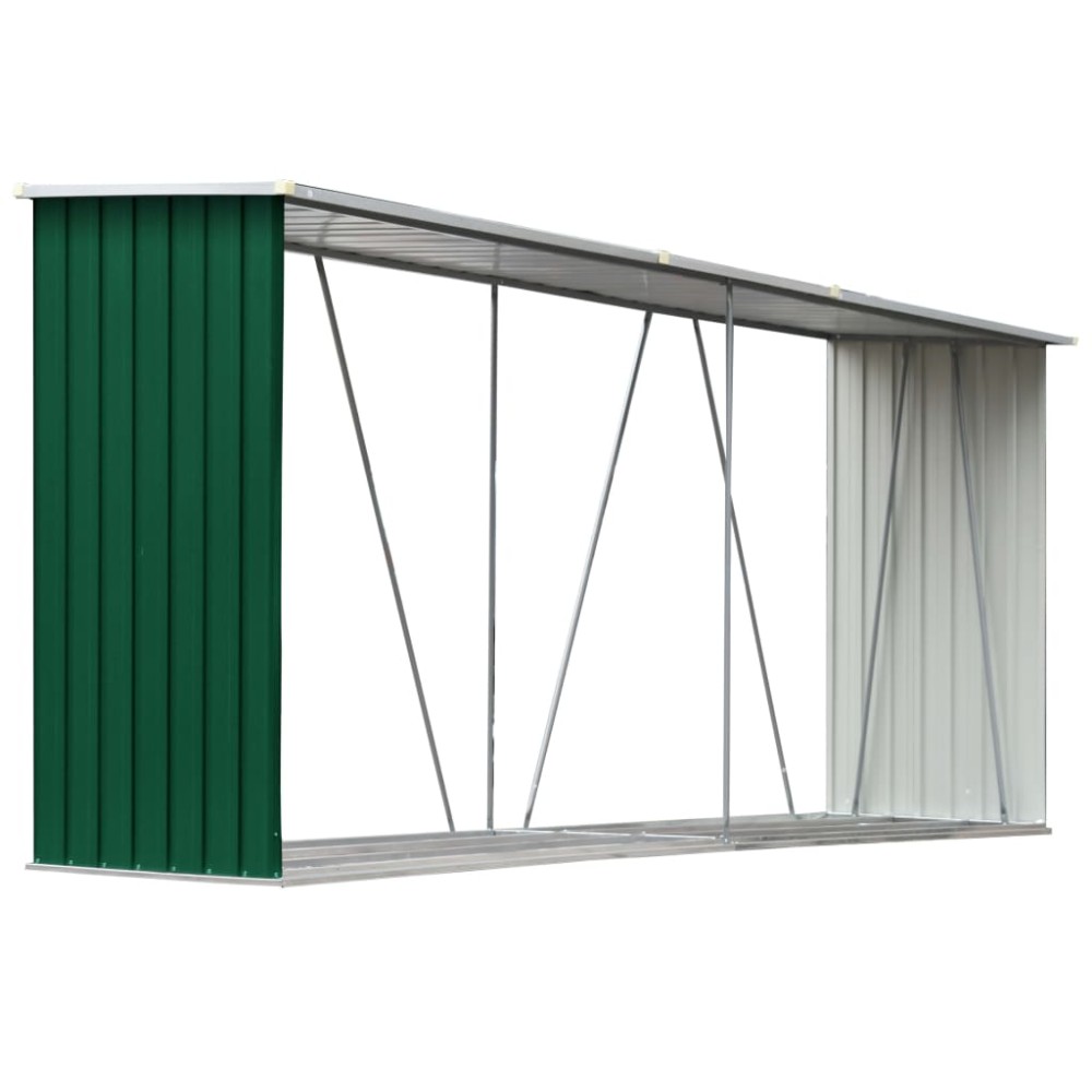 vidaXL Șopron depozitare lemne, verde, 330x84x152 cm, oțel galvanizat