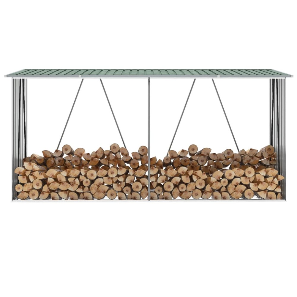 vidaXL Șopron depozitare lemne, verde, 330x84x152 cm, oțel galvanizat