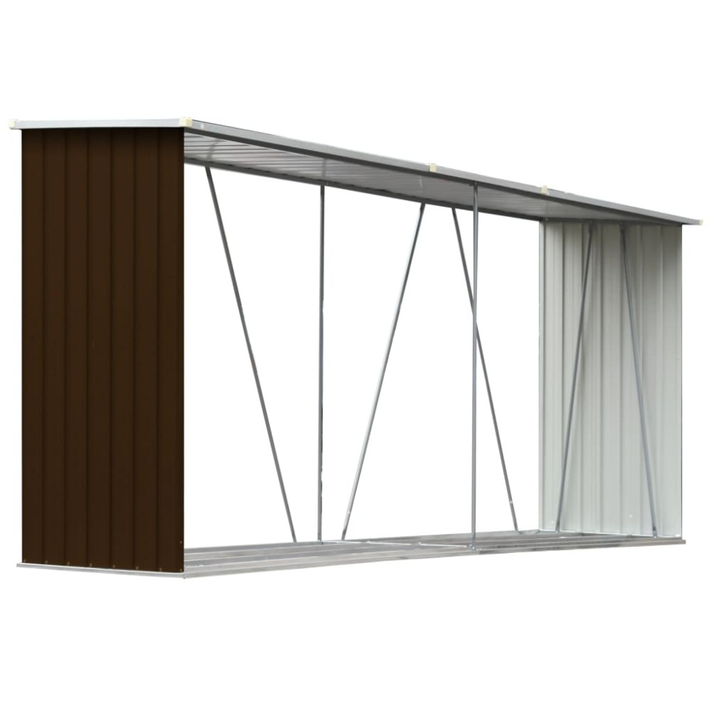 vidaXL Șopron depozitare lemne, maro, 330x84x152 cm, oțel galvanizat