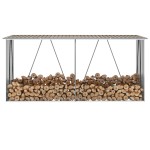 vidaXL Șopron depozitare lemne, maro, 330x84x152 cm, oțel galvanizat vidaXL Șopron depozitare lemne, maro, 330x84x152 cm, oțel galvanizat