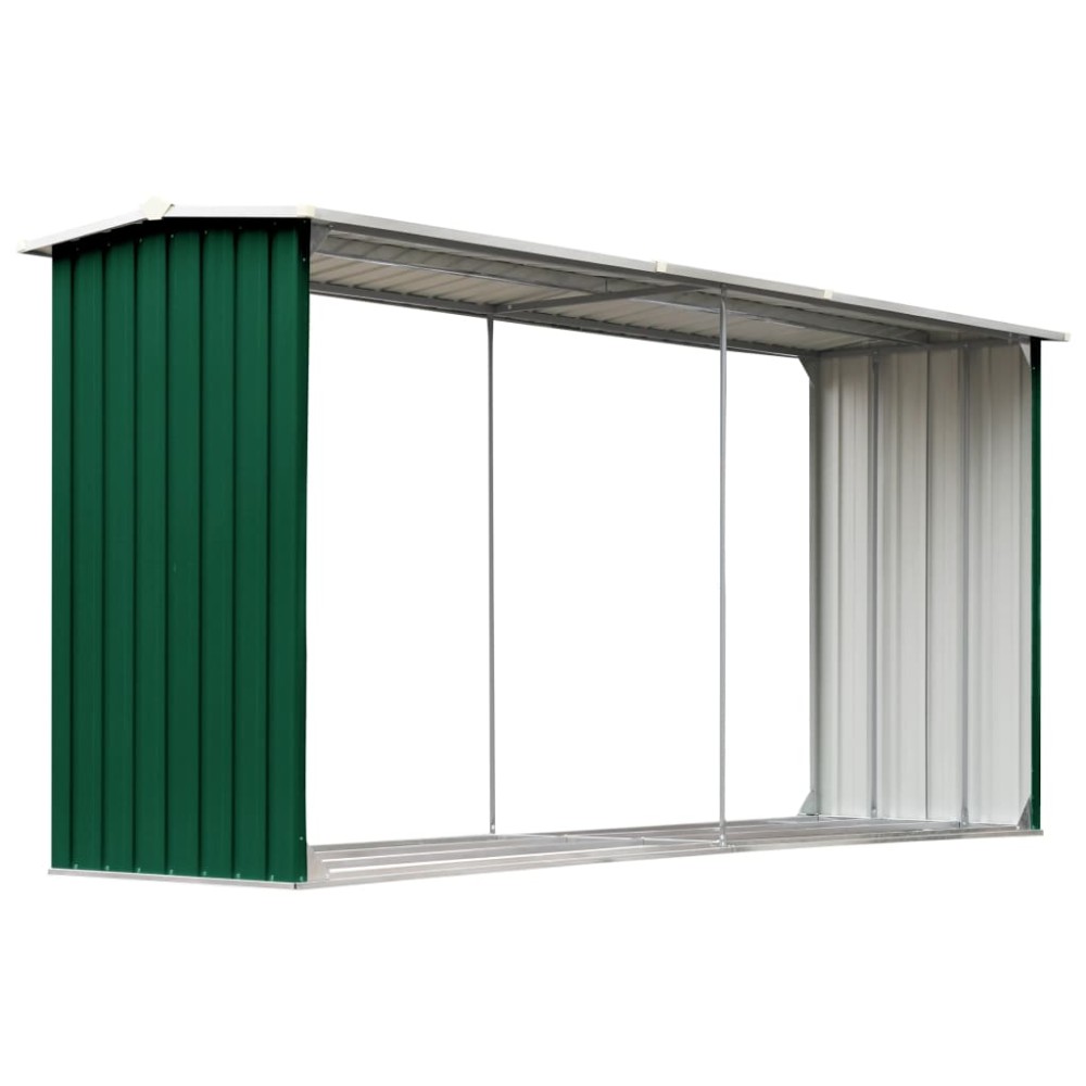 vidaXL Șopron depozitare lemne, verde, 330x92x153 cm, oțel galvanizat