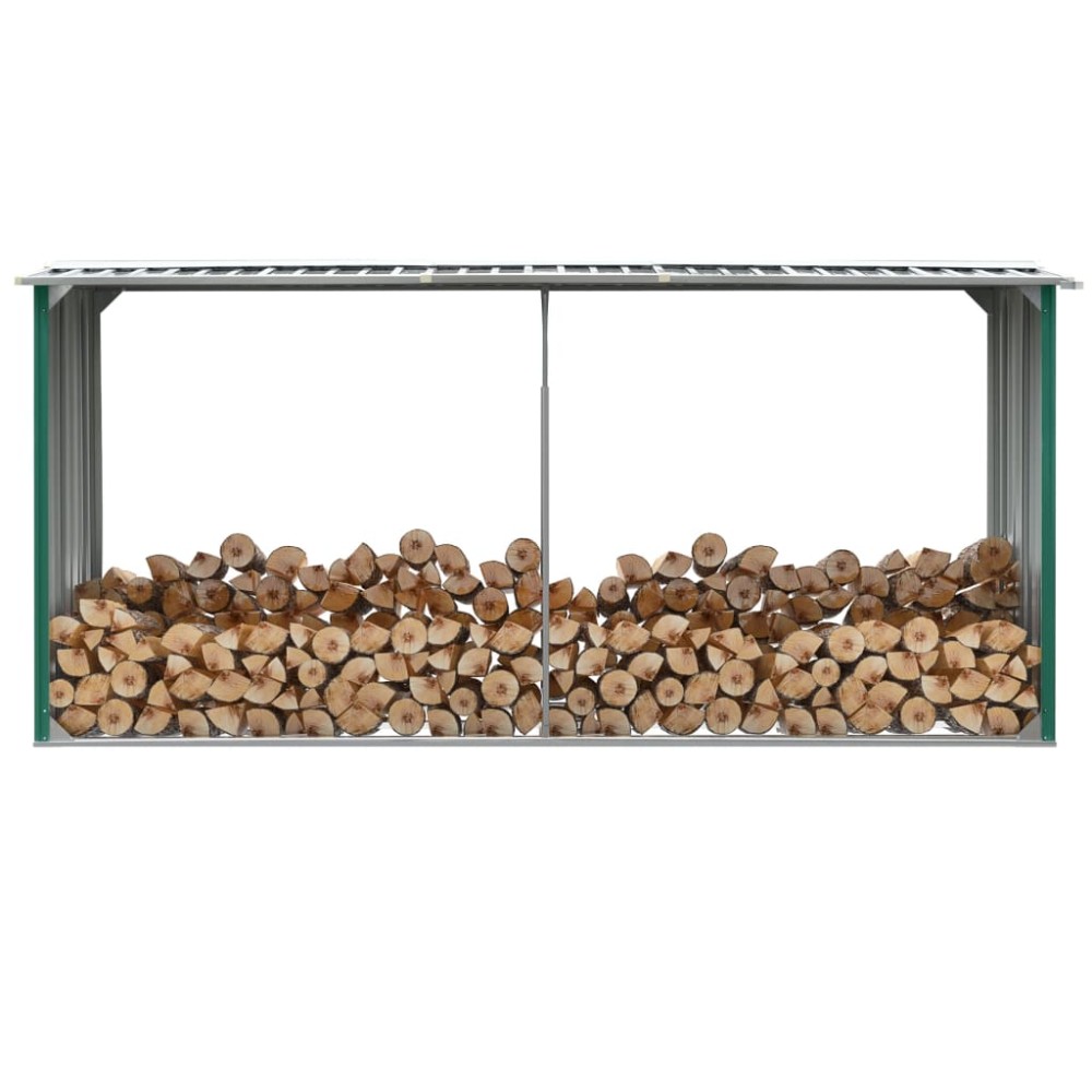 vidaXL Șopron depozitare lemne, verde, 330x92x153 cm, oțel galvanizat