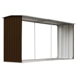 vidaXL Șopron depozitare lemne, maro, 330x92x153 cm, oțel galvanizat vidaXL Șopron depozitare lemne, maro, 330x92x153 cm, oțel galvanizat