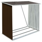 vidaXL Șopron depozitare lemne, maro, 163x83x154 cm, oțel galvanizat vidaXL Șopron depozitare lemne, maro, 163x83x154 cm, oțel galvanizat