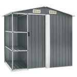 vidaXL Șopron de grădină cu etajeră, gri, 205 x 130 x 183 cm, fier vidaXL Șopron de grădină cu etajeră, gri, 205 x 130 x 183 cm, fier