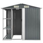 vidaXL Șopron de grădină cu etajeră, gri, 205 x 130 x 183 cm, fier vidaXL Șopron de grădină cu etajeră, gri, 205 x 130 x 183 cm, fier