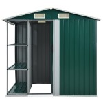 vidaXL Șopron de grădină cu etajeră, verde, 205 x 130 x 183 cm, fier vidaXL Șopron de grădină cu etajeră, verde, 205 x 130 x 183 cm, fier