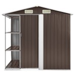 vidaXL Șopron de grădină cu etajeră, maro, 205 x 130 x 183 cm, fier vidaXL Șopron de grădină cu etajeră, maro, 205 x 130 x 183 cm, fier
