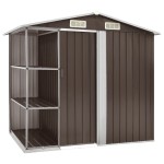 vidaXL Șopron de grădină cu etajeră, maro, 205 x 130 x 183 cm, fier vidaXL Șopron de grădină cu etajeră, maro, 205 x 130 x 183 cm, fier