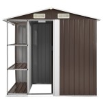 vidaXL Șopron de grădină cu etajeră, maro, 205 x 130 x 183 cm, fier vidaXL Șopron de grădină cu etajeră, maro, 205 x 130 x 183 cm, fier
