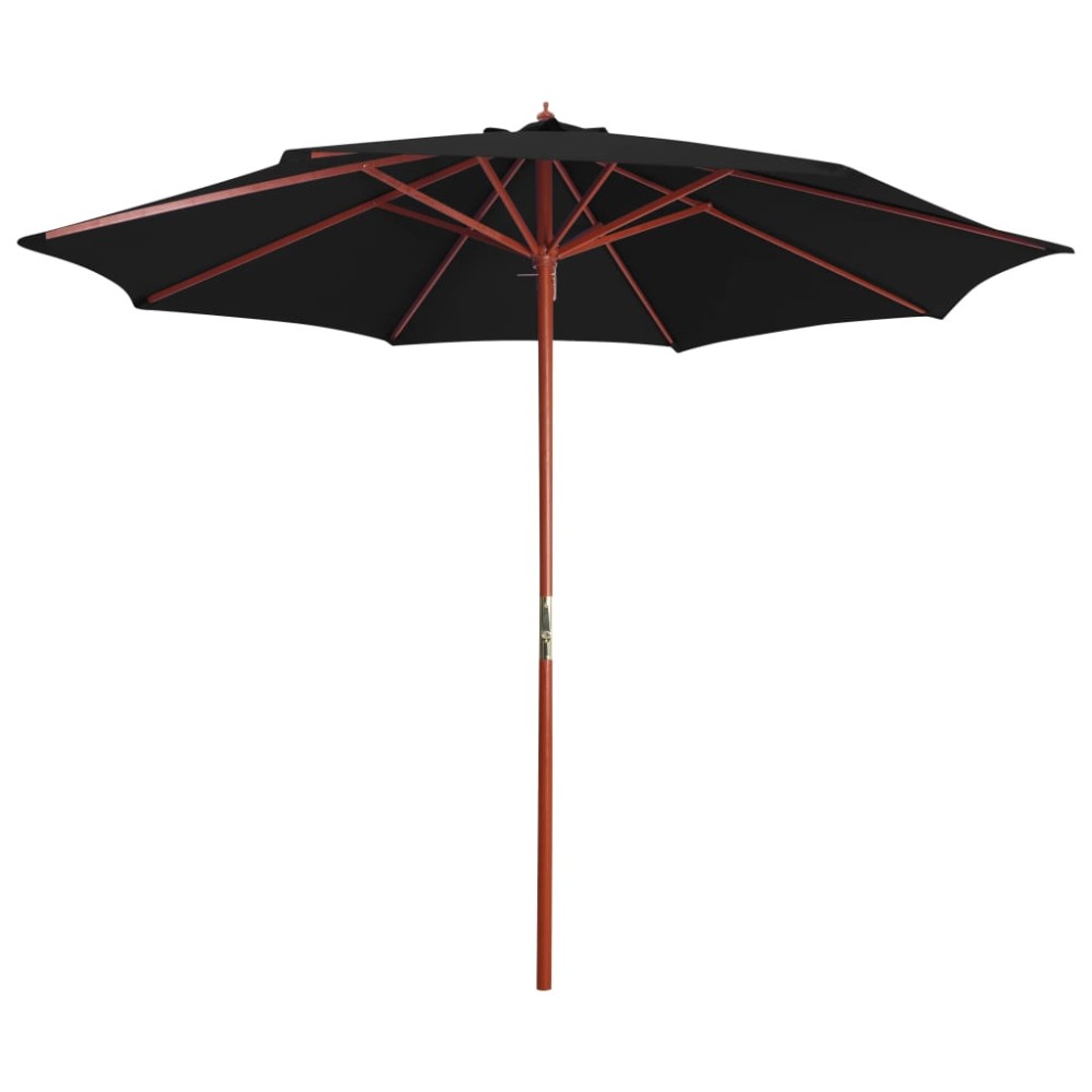 vidaXL Umbrelă de soare cu stâlp din lemn, negru, 300 x 258 cm