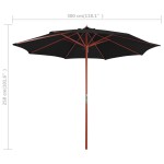 vidaXL Umbrelă de soare cu stâlp din lemn, negru, 300 x 258 cm