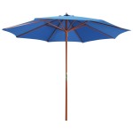vidaXL Umbrelă de soare cu stâlp din lemn, albastru, 300 x 258 cm vidaXL Umbrelă de soare cu stâlp din lemn, albastru, 300 x 258 cm