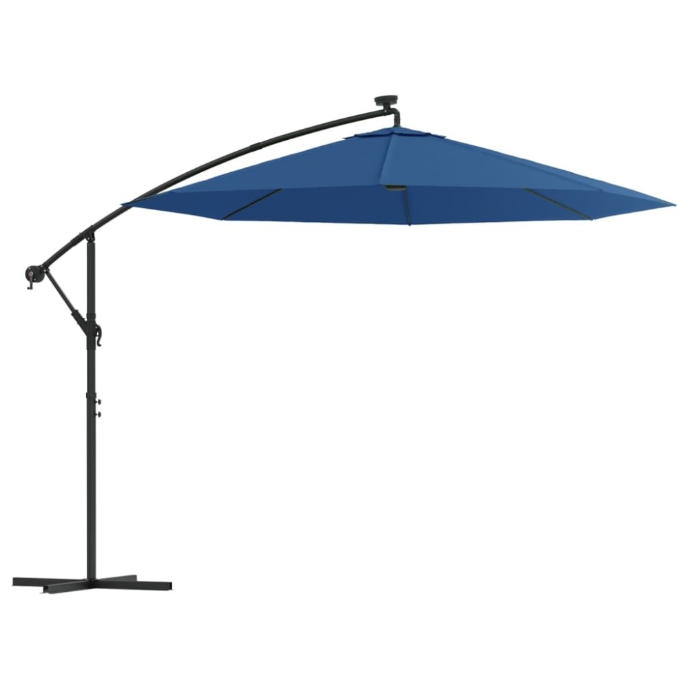 vidaXL Umbrelă în consolă cu LED, stâlp din oțel albastru azur 300 cm
