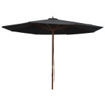 vidaXL Umbrelă de soare de exterior, stâlp din lemn, negru, 350 cm vidaXL Umbrelă de soare de exterior, stâlp din lemn, negru, 350 cm