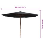 vidaXL Umbrelă de soare de exterior, stâlp din lemn, negru, 350 cm vidaXL Umbrelă de soare de exterior, stâlp din lemn, negru, 350 cm