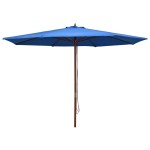 vidaXL Umbrelă de soare de exterior, stâlp din lemn, albastru, 350 cm vidaXL Umbrelă de soare de exterior, stâlp din lemn, albastru, 350 cm