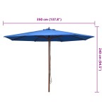 vidaXL Umbrelă de soare de exterior, stâlp din lemn, albastru, 350 cm vidaXL Umbrelă de soare de exterior, stâlp din lemn, albastru, 350 cm