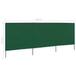 vidaXL Paravan anti-vânt cu 3 panouri, verde, 400 x 80 cm, textil