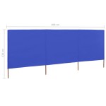 vidaXL Paravan anti-vânt cu 3 panouri, azur, 400 x 80 cm, textil
