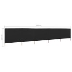 vidaXL Paravan anti-vânt cu 5 panouri, negru, 600 x 80 cm, textil