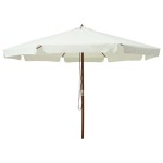 vidaXL Umbrelă soare de exterior, stâlp din lemn, alb nisipiu, 330 cm vidaXL Umbrelă soare de exterior, stâlp din lemn, alb nisipiu, 330 cm