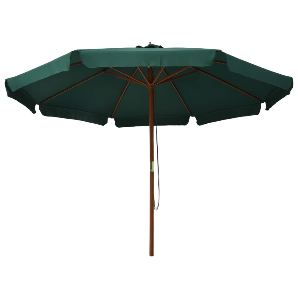 vidaXL Umbrelă de soare de exterior, stâlp din lemn, verde, 330 cm