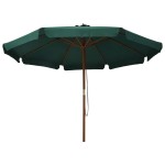 vidaXL Umbrelă de soare de exterior, stâlp din lemn, verde, 330 cm vidaXL Umbrelă de soare de exterior, stâlp din lemn, verde, 330 cm