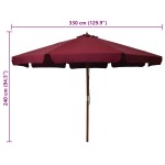 vidaXL Umbrelă de soare de exterior, stâlp lemn, roșu burgund, 330 cm vidaXL Umbrelă de soare de exterior, stâlp lemn, roșu burgund, 330 cm