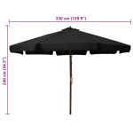 vidaXL Umbrelă de soare de exterior, stâlp din lemn, negru, 330 cm vidaXL Umbrelă de soare de exterior, stâlp din lemn, negru, 330 cm