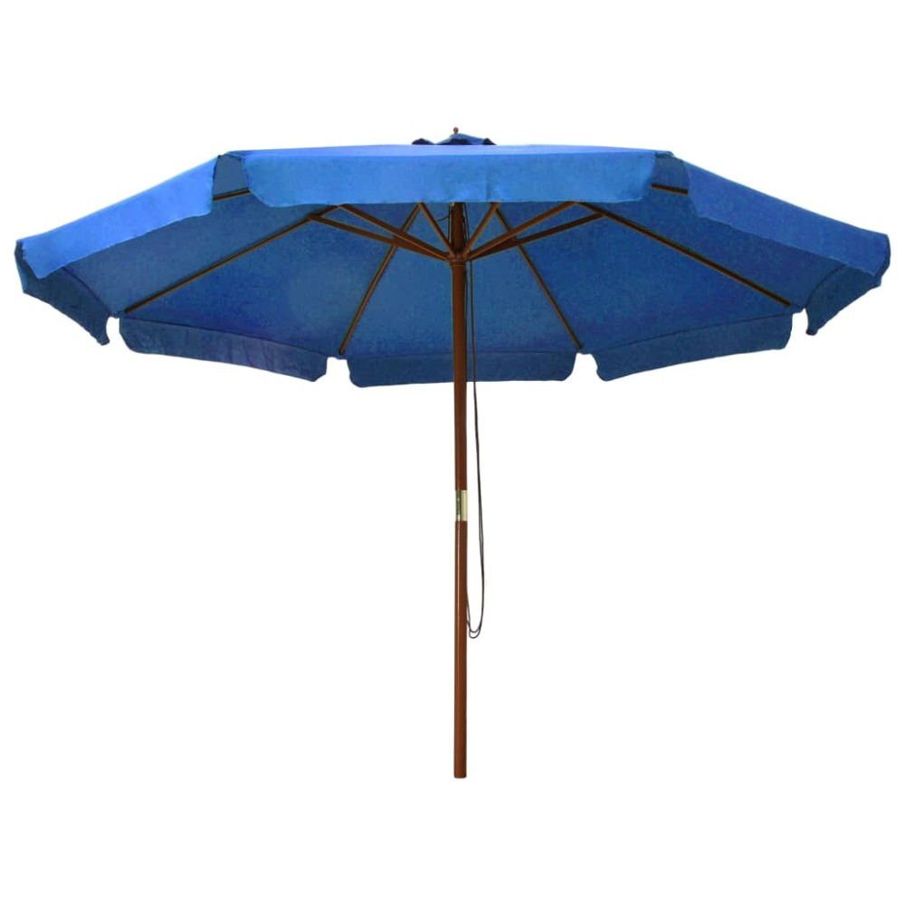 vidaXL Umbrelă de soare de exterior, stâlp lemn, azuriu, 330 cm
