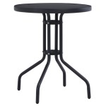 vidaXL Masă de grădină, negru, 80 cm, oțel și sticlă
