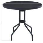 vidaXL Masă de grădină, negru, 80 cm, oțel și sticlă