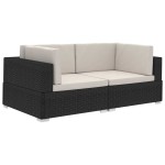 vidaXL Scaune de colț modulare cu perne, 2 buc., negru, poliratan vidaXL Scaune de colț modulare cu perne, 2 buc., negru, poliratan