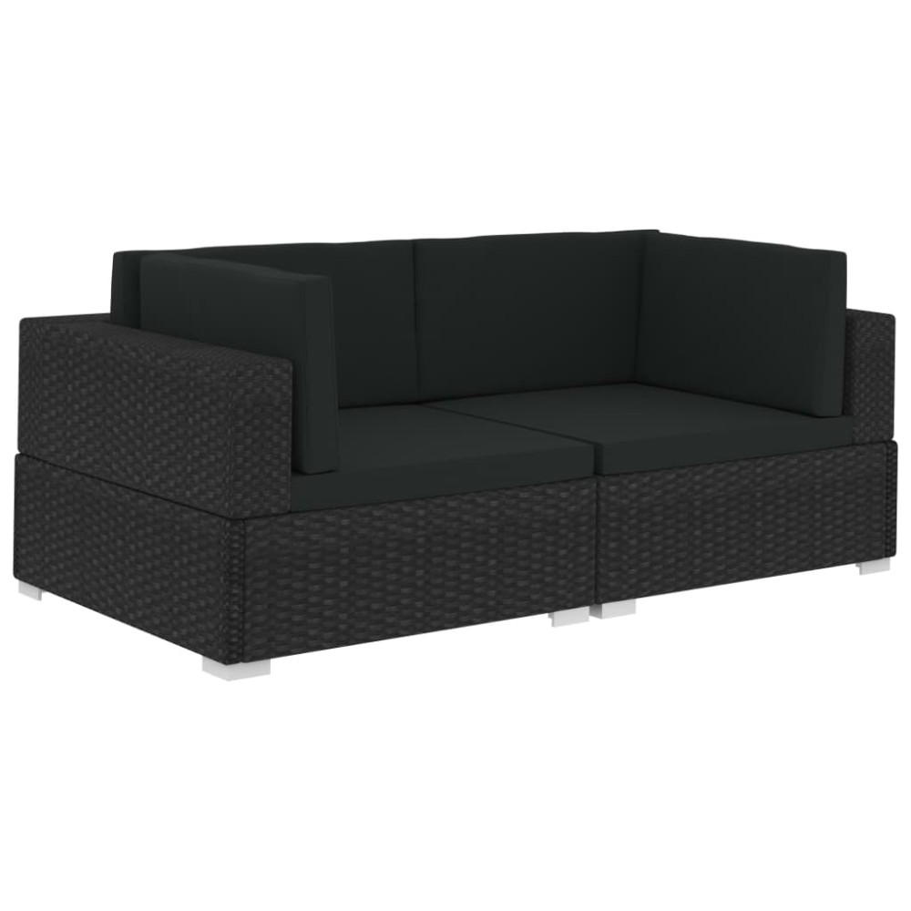 vidaXL Scaune de colț modulare cu perne, 2 buc., negru, poliratan