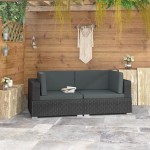 vidaXL Scaune de colț modulare cu perne, 2 buc., negru, poliratan vidaXL Scaune de colț modulare cu perne, 2 buc., negru, poliratan