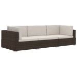 vidaXL Set canapele de grădină cu perne, 3 piese, maro, poliratan