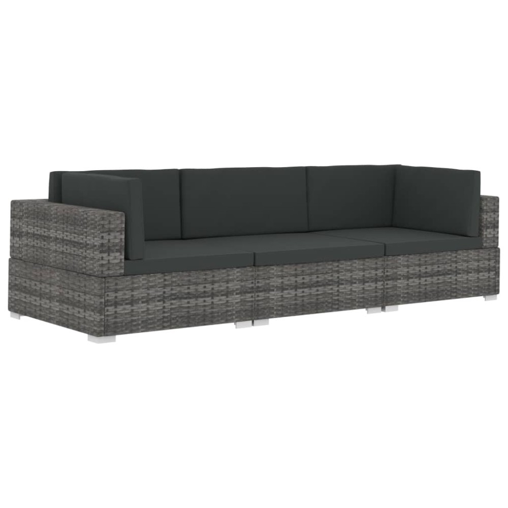 vidaXL Set canapele de grădină cu perne, 3 piese, gri, poliratan
